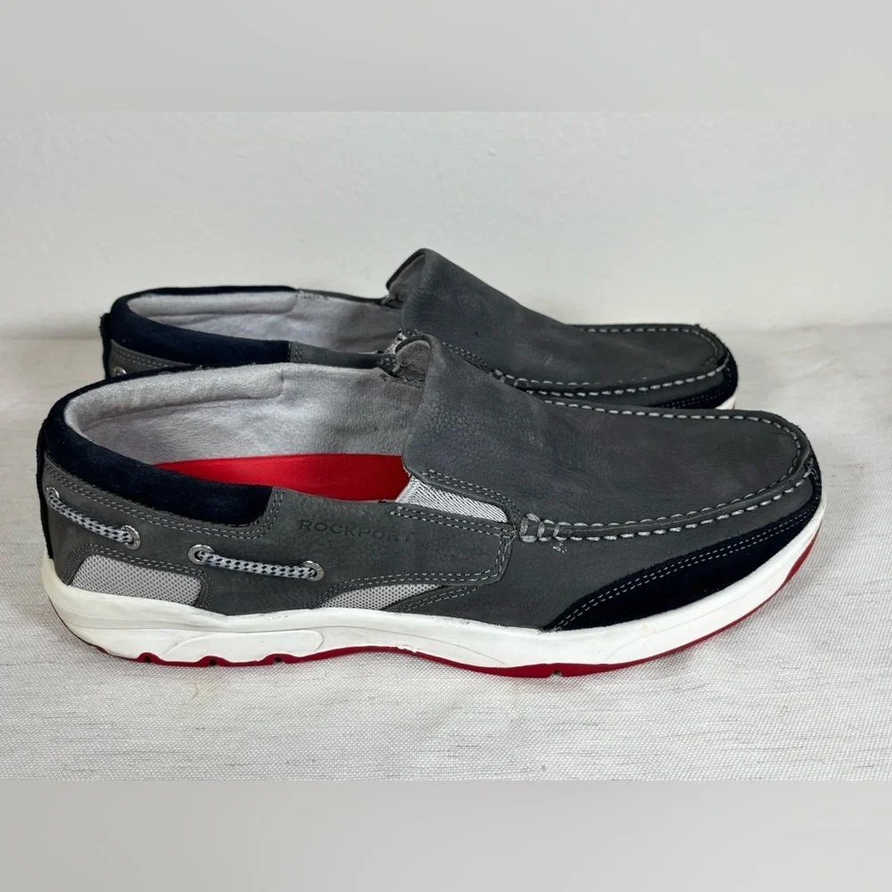 Rockport Men’s Loafers Slip-On Shoes V80916 Gray Leather Comfort Sz 10